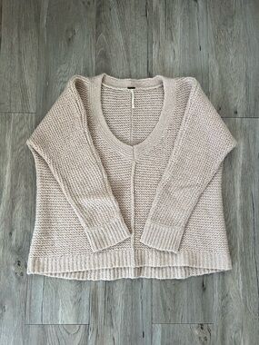 Free People Sandstone V-Neck Chunky Knit Sweater